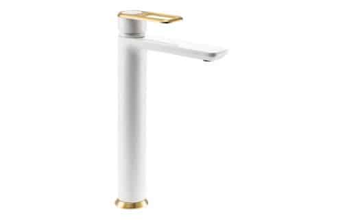Abode Levarto Tall Basin Mixer - Matt White & Brass