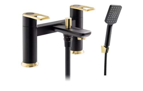 Abode Levarto Deck Mounted Bath Shower Mixer - Matt Black & Brass