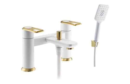 Abode Levarto Deck Mounted Bath Shower Mixer - Matt White & Brass