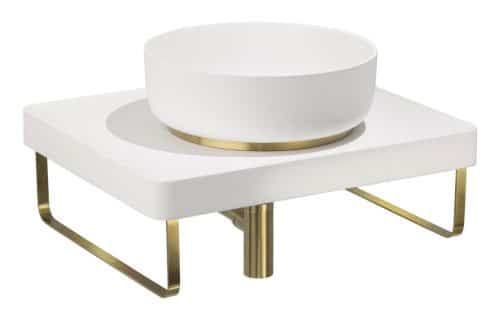 Abode Tableau/Cava Shelf & Round Basin Set - Chalk White w/Brushed Brass Finishes