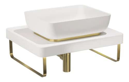 Abode Tableau/Cava Shelf & Tablet Basin Set - Chalk White w/Brushed Brass Finishes