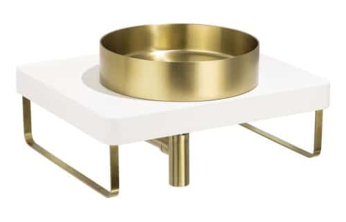 Abode Tableau/Iox Shelf & Round Basin Set - Chalk White w/Brushed Brass Finishes