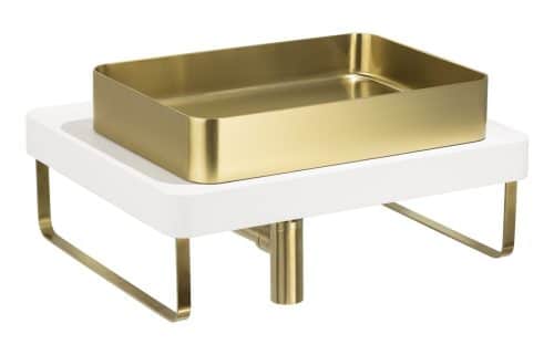Abode Tableau/Iox Shelf & Tablet Basin Set - Chalk White w/Brushed Brass Finishes