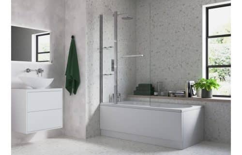 1000x1500mm Two Panel Folding Bath Screen (6mm) - Chrome