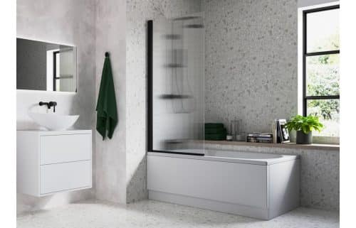Fluted 800x1500mm Single Straight Bath Screen (5mm) - Matt Black