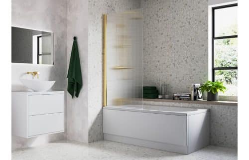 Fluted 800x1500mm Single Straight Bath Screen (5mm) - Brushed Brass