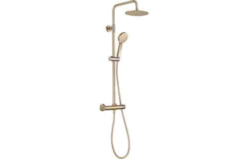 Gullfoss Round Thermostatic Bar Mixer w/Riser Kit - Brushed Brass