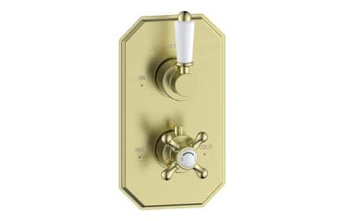 Kalambo Traditional Lever Thermostatic Single Outlet Shower Valve - Brushed Brass