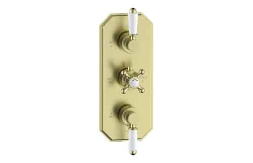 Kalambo Traditional Lever Thermostatic Two Outlet Shower Valve - Brushed Brass