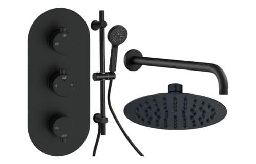 Gullfoss Round Shower Valve & Kit Pack 3 - Matt Black