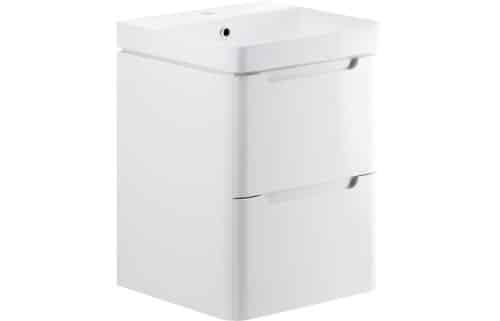 Nanya 500mm 2 Drawer Wall Hung Cloakroom Basin Unit - White Gloss
