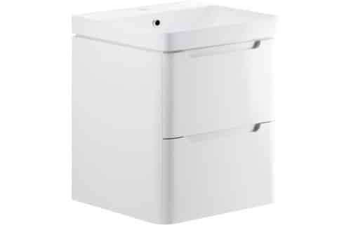 Nanya 605mm 2 Drawer Wall Hung Basin Unit - White Gloss