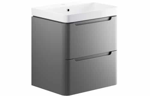 Nanya 605mm 2 Drawer Wall Hung Basin Unit - Matt Grey