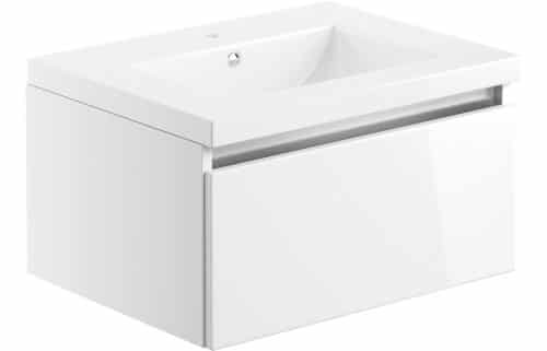 Beachy Head 615mm 1 Drawer Wall Hung Basin Unit Inc. Basin - White Gloss