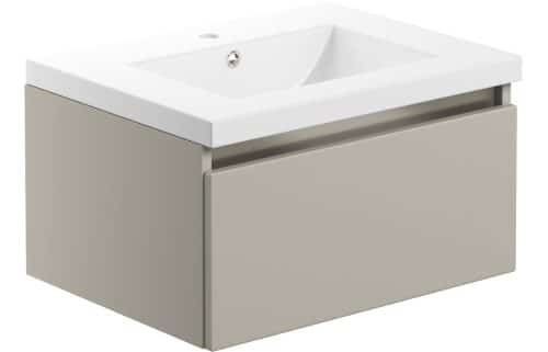 Beachy Head 615mm 1 Drawer Wall Hung Basin Unit Inc. Basin - Matt Latte