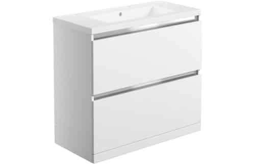 Beachy Head 815mm 2 Drawer Floor Standing Basin Unit Inc. Basin - White Gloss