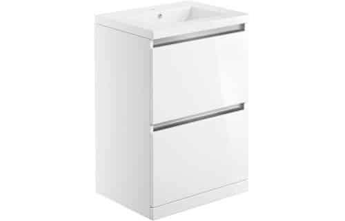 Beachy Head 615mm 2 Drawer Floor Standing Basin Unit Inc. Basin - White Gloss