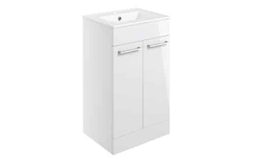 Moai 510mm Floor Standing 2 Door Basin Unit & 1TH Thin Edge Basin - White Gloss