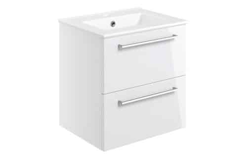 Moai 510mm Wall Hung 2 Drawer Basin Unit & 1TH Thin Edge Basin - White Gloss