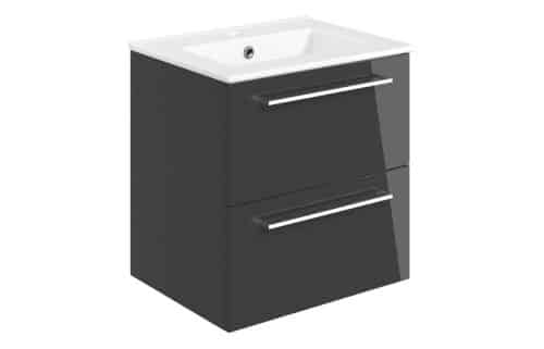 Moai 510mm Wall Hung 2 Drawer Basin Unit & 1TH Thin Edge Basin - Anthracite Gloss