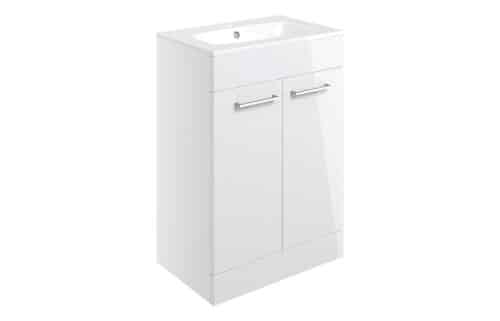 Moai 610mm Floor Standing 2 Door Basin Unit & 1TH Thin Edge Basin - White Gloss