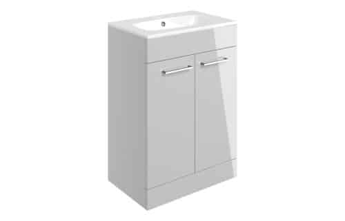 Moai 610mm Floor Standing 2 Door Basin Unit & 1TH Thin Edge Basin - Grey Gloss