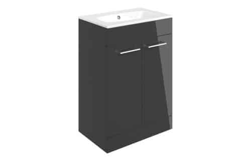 Moai 610mm Floor Standing 2 Door Basin Unit & 1TH Thin Edge Basin - Anthracite Gloss