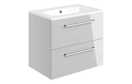 Moai 610mm Wall Hung 2 Drawer Basin Unit & 1TH Thin Edge Basin - Grey Gloss