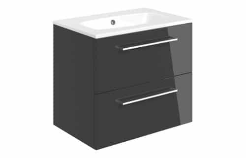 Moai 610mm Wall Hung 2 Drawer Basin Unit & 1TH Thin Edge Basin - Anthracite Gloss