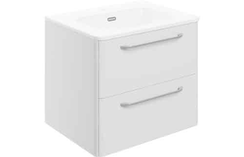 Dingli 610mm 2 Drawer Wall Unit & Basin - White Gloss