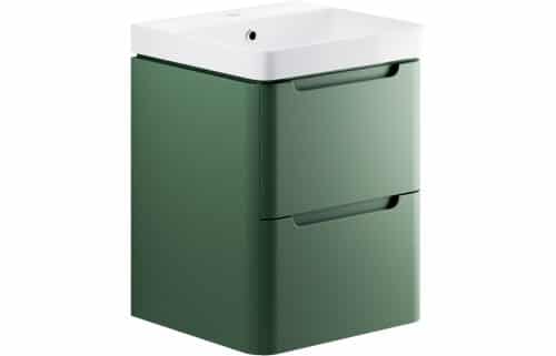 Nanya 500mm 2 Drawer Wall Hung Cloakroom Basin Unit - Matt Sage Green