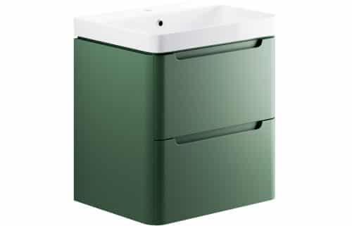 Nanya 605mm 2 Drawer Wall Hung Basin Unit - Matt Sage Green