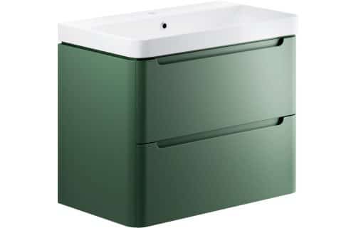 Nanya 805mm 2 Drawer Wall Hung Basin Unit - Matt Sage Green
