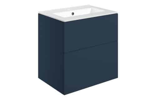 Horseshoe Bend 610mm Wall Hung 2 Drawer Basin Unit & 1TH Basin - Matt Deep Blue