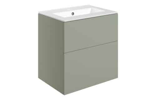 Horseshoe Bend 610mm Wall Hung 2 Drawer Basin Unit & 1TH Basin - Matt Olive Green