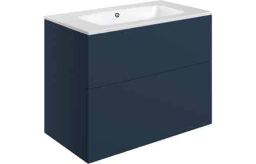 Horseshoe Bend 815mm Wall Hung 2 Drawer Basin Unit & 1TH Basin - Matt Deep Blue