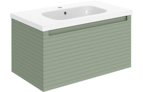 Old Harry 815mm Wall Hung 1 Drawer Basin Unit & 1TH Basin - Matt Willow Green