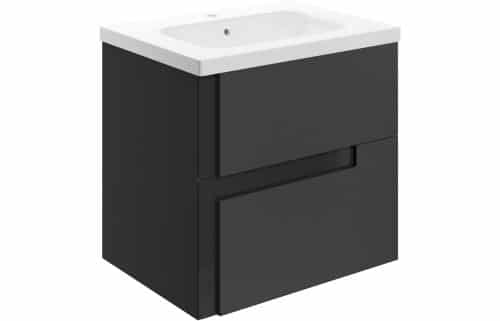 Arbol 615mm Wall Hung 2 Drawer Basin Unit & 1TH White Basin - Matt Black & Glass
