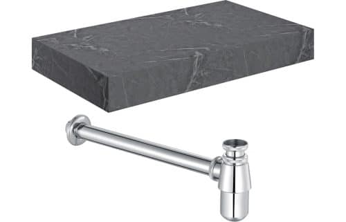 Ashima 800mm Wall Hung Grey Marble Basin Shelf & Chrome Bottle Trap