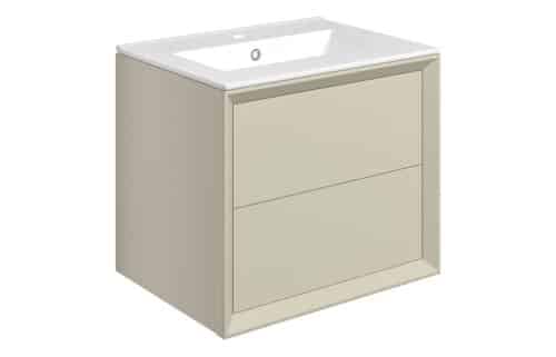 Wave 610mm Wall Hung 2 Drawer Basin Unit & 1TH Thin Edge Basin - Matt Cotton