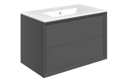 Wave 810mm Wall Hung 2 Drawer Basin Unit & 1TH Thin Edge Basin - Matt Clay
