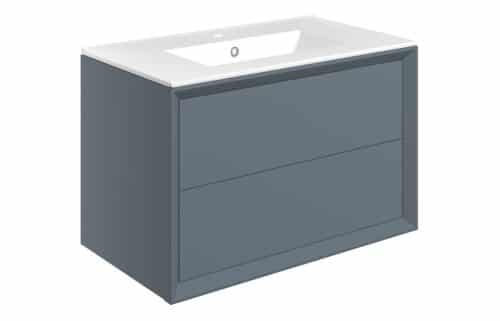 Wave 810mm Wall Hung 2 Drawer Basin Unit & 1TH Thin Edge Basin - Matt Storm Blue