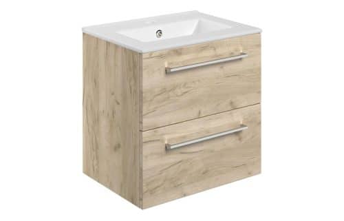 Moai 510mm Wall Hung 2 Drawer Basin Unit & 1TH Thin Edge Basin - Oak