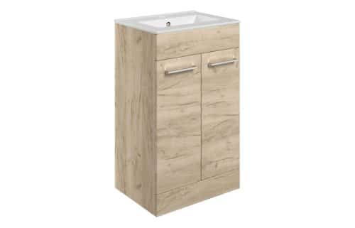 Moai 510mm Floor Standing 2 Door Basin Unit & 1TH Thin Edge Basin - Oak