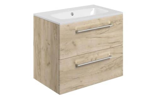 Moai 610mm Wall Hung 2 Drawer Basin Unit & 1TH Thin Edge Basin - Oak