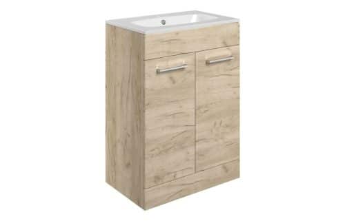 Moai 610mm Floor Standing 2 Door Basin Unit & 1TH Thin Edge Basin - Oak