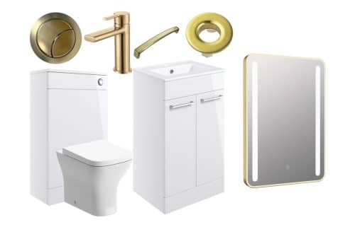 Moai 510mm F/S Furniture Pack - White Gloss w/Brushed Brass Finishes
