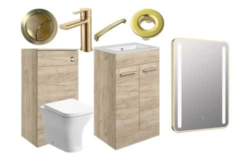 Moai 510mm F/S Furniture Pack - Oak w/Brushed Brass Finishes