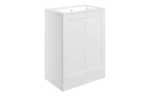 White Cliffs 615mm Floor Standing 2 Door Basin Unit & Basin - Matt White