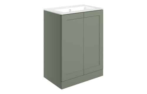 White Cliffs 615mm Floor Standing 2 Door Basin Unit & Basin - Matt Reed Green